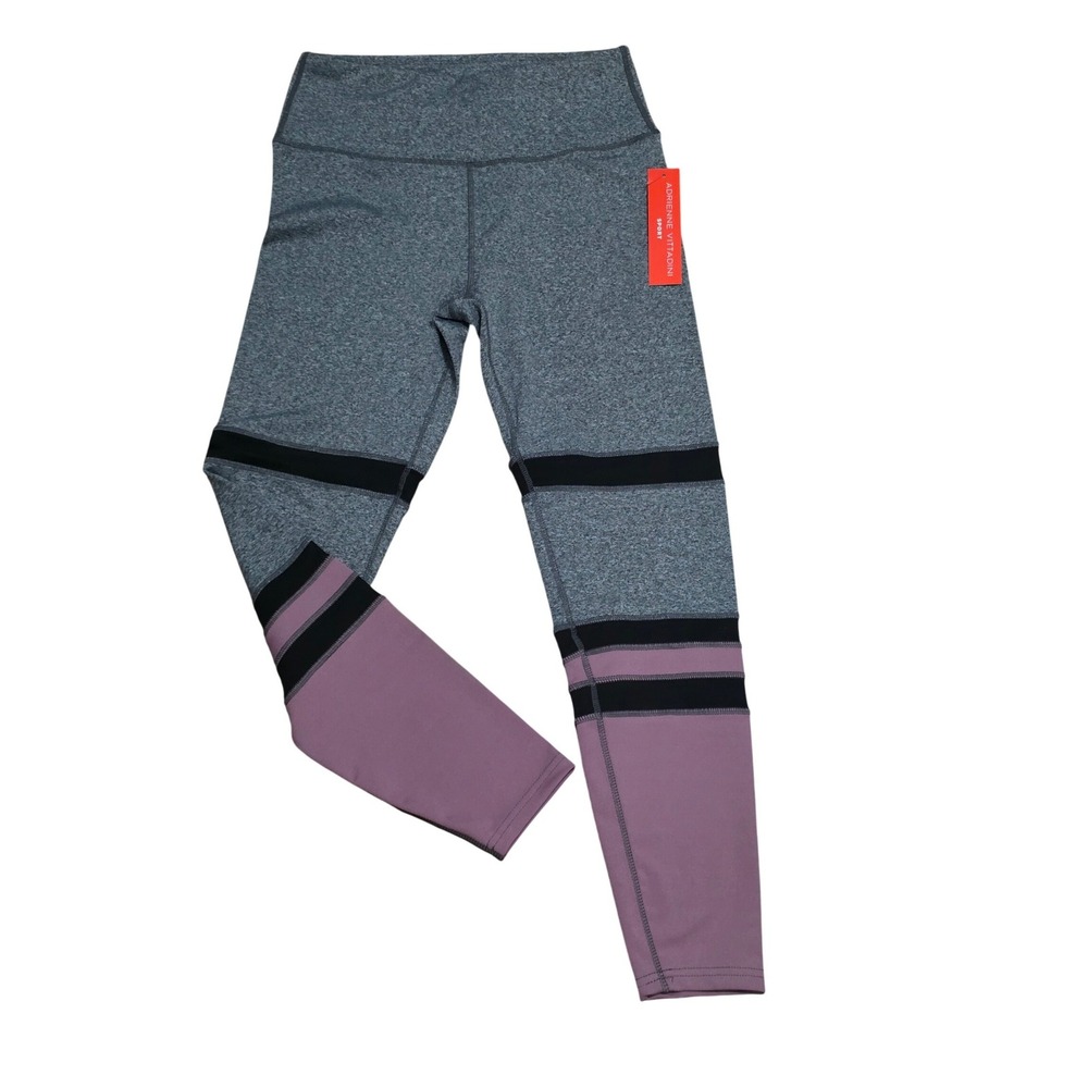Adrienne‎ Vittadini Sport Womens Grey Mauve Colorblock Leggings Size M New A11